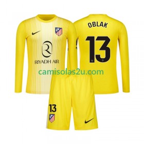 Camisolas de futebol Atlético Madrid Jan Oblak 13 Guarda Redes Criança Equipamento Principal 2025/26 Manga Comprida